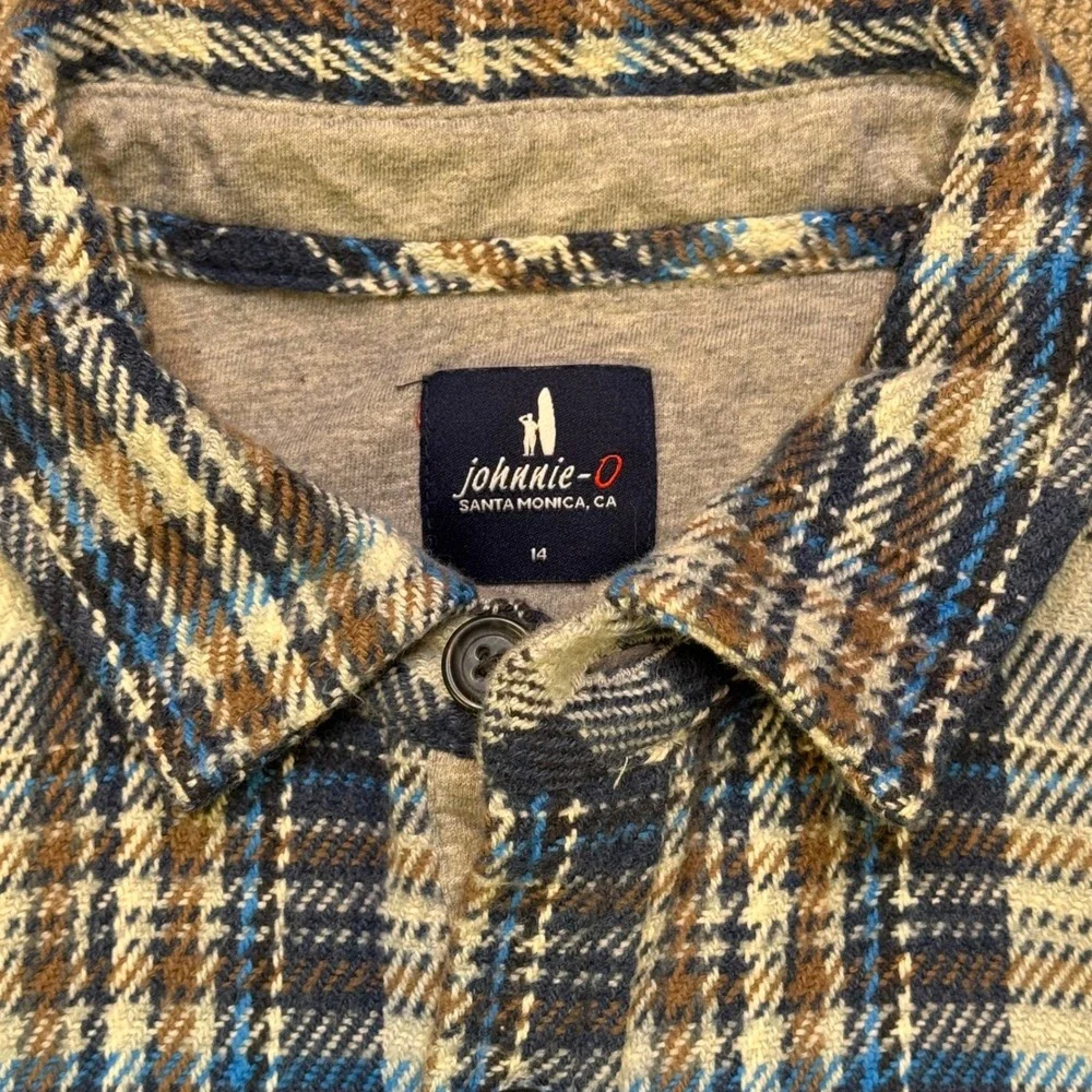 Johnnie-O Kids‎ Blue Plaid Cotton Flannel Shirt Jacket Shacket Size 14